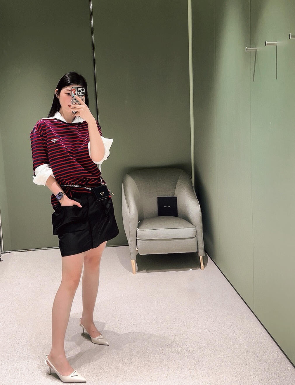 체인2호 / 프라다 남성 스트라이프 반팔 티셔츠