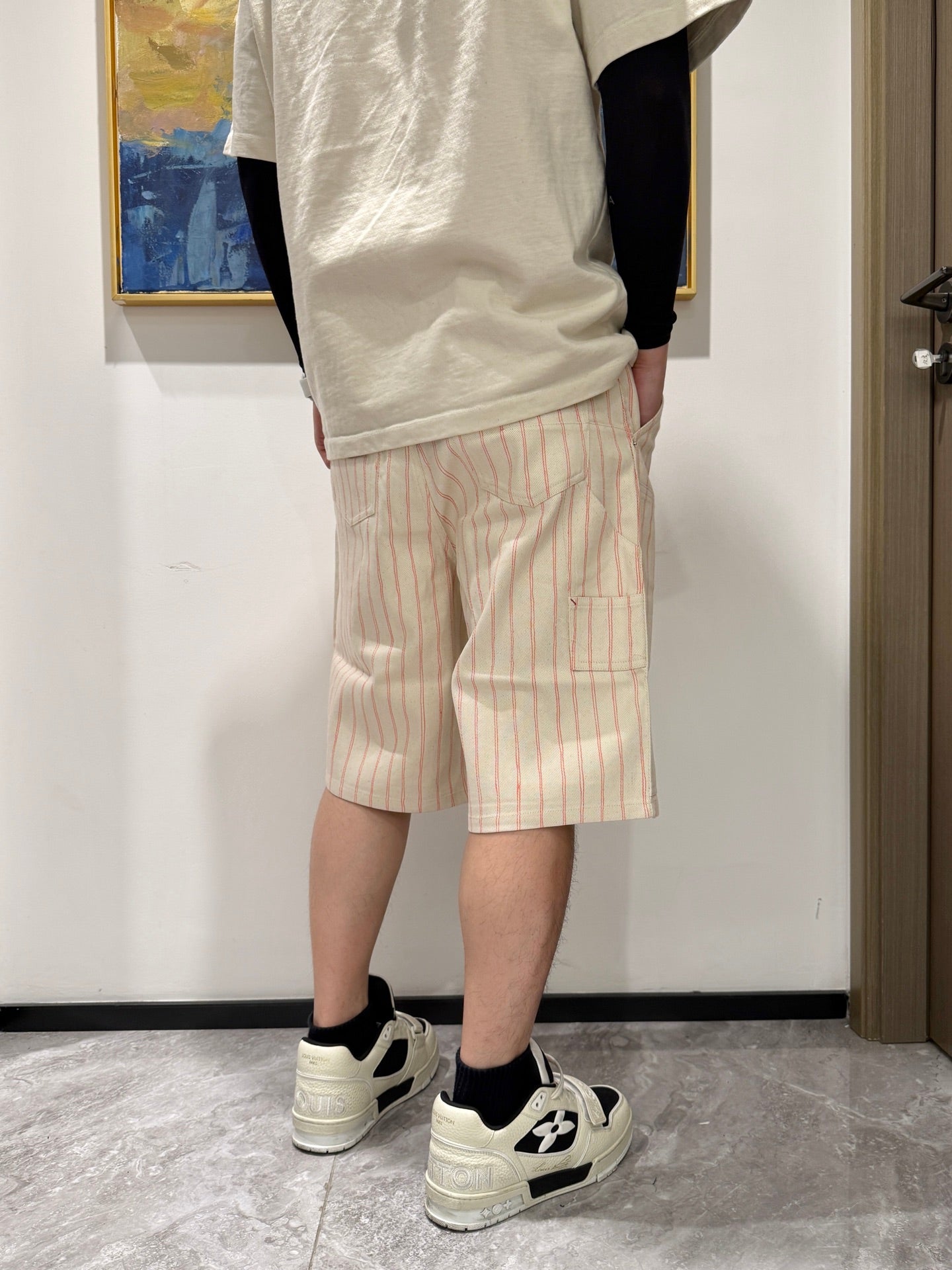 체인2호 / 디올 남성 스트라이프 살구색 반바지