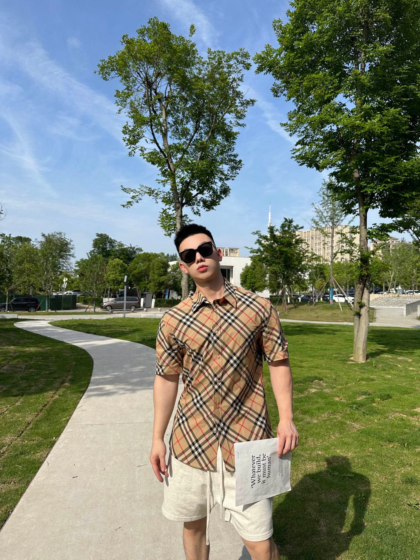 GTR / 버버리 남성 체크 반팔 셔츠