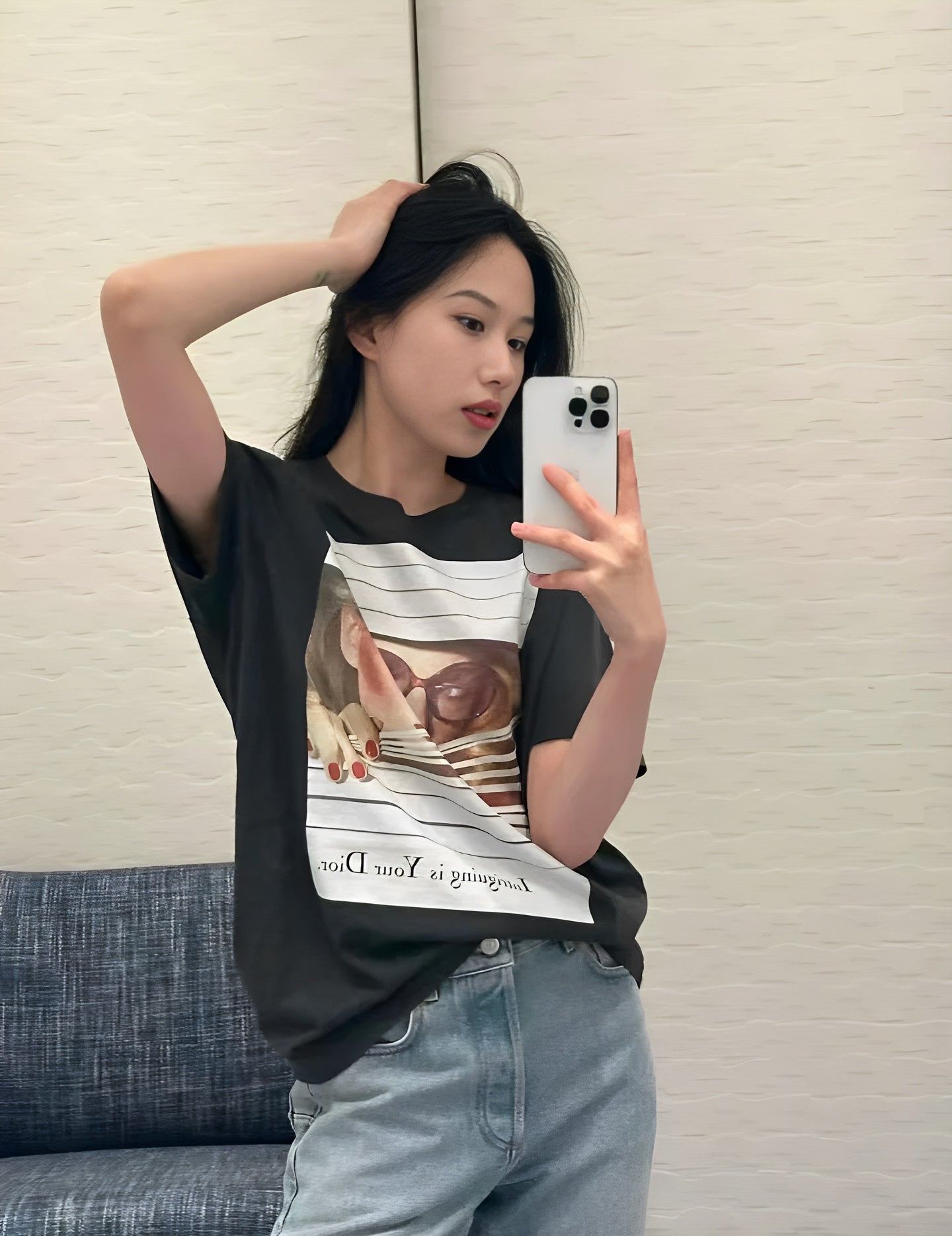 체인2호 / 디올 남성 여성 프린트 라운드 티셔츠
