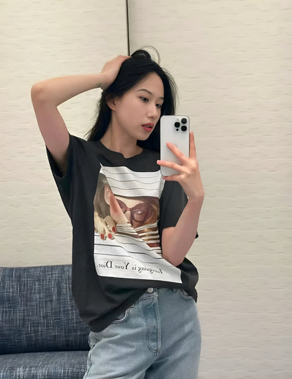 체인2호 / 디올 남성 여성 프린트 라운드 티셔츠