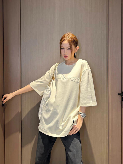 사슬 / 펜디 남성 자수 라운드 루즈핏 반팔 티셔츠