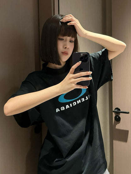 사슬 / 발렌시아가 남성 로고 프린트 라운드넥 반팔 티셔츠
