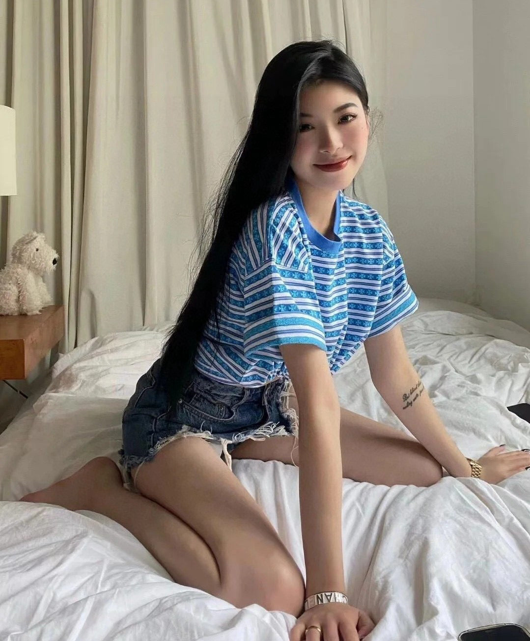 사슬 / 크롬하츠 남성 여성 스트라이프 라운드넥 반팔 티셔츠