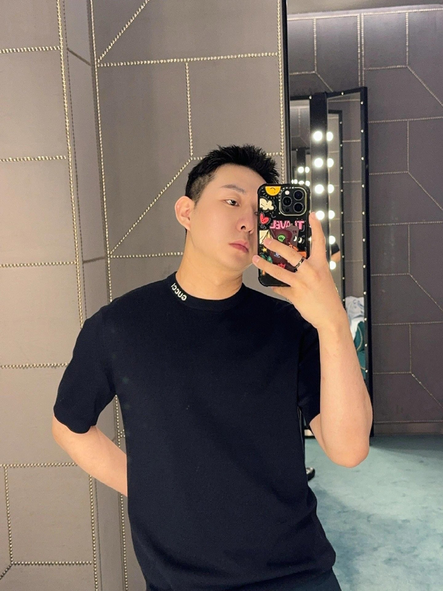 사슬 / 구찌 남성 여성 니트 라운드넥 반팔 티셔츠 네이비