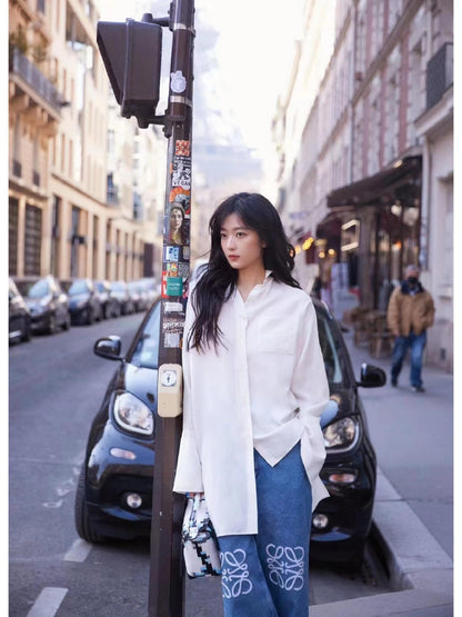사슬 / 로에베 남성 여성 와이드 데님 팬츠