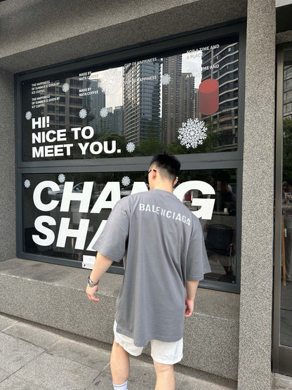사슬 / 발렌시아가 남성 라운드 알파벳 프린트 반팔 티셔츠