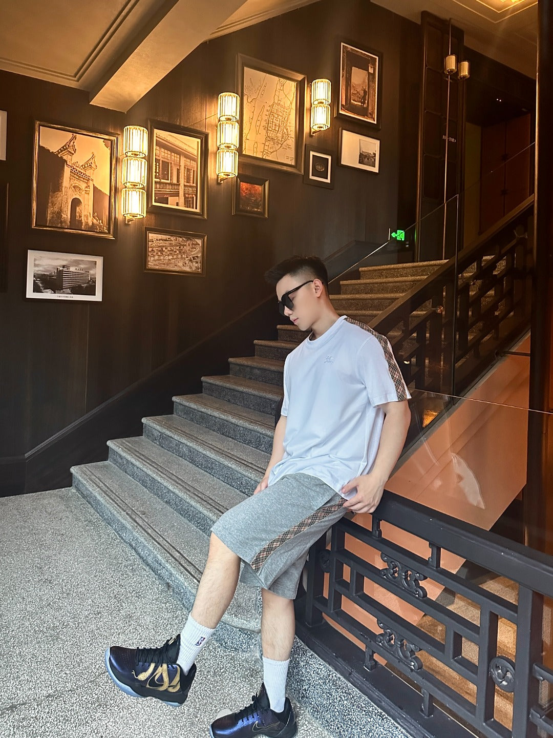 GTR / 버버리 남성 체크 패턴 반팔 티셔츠