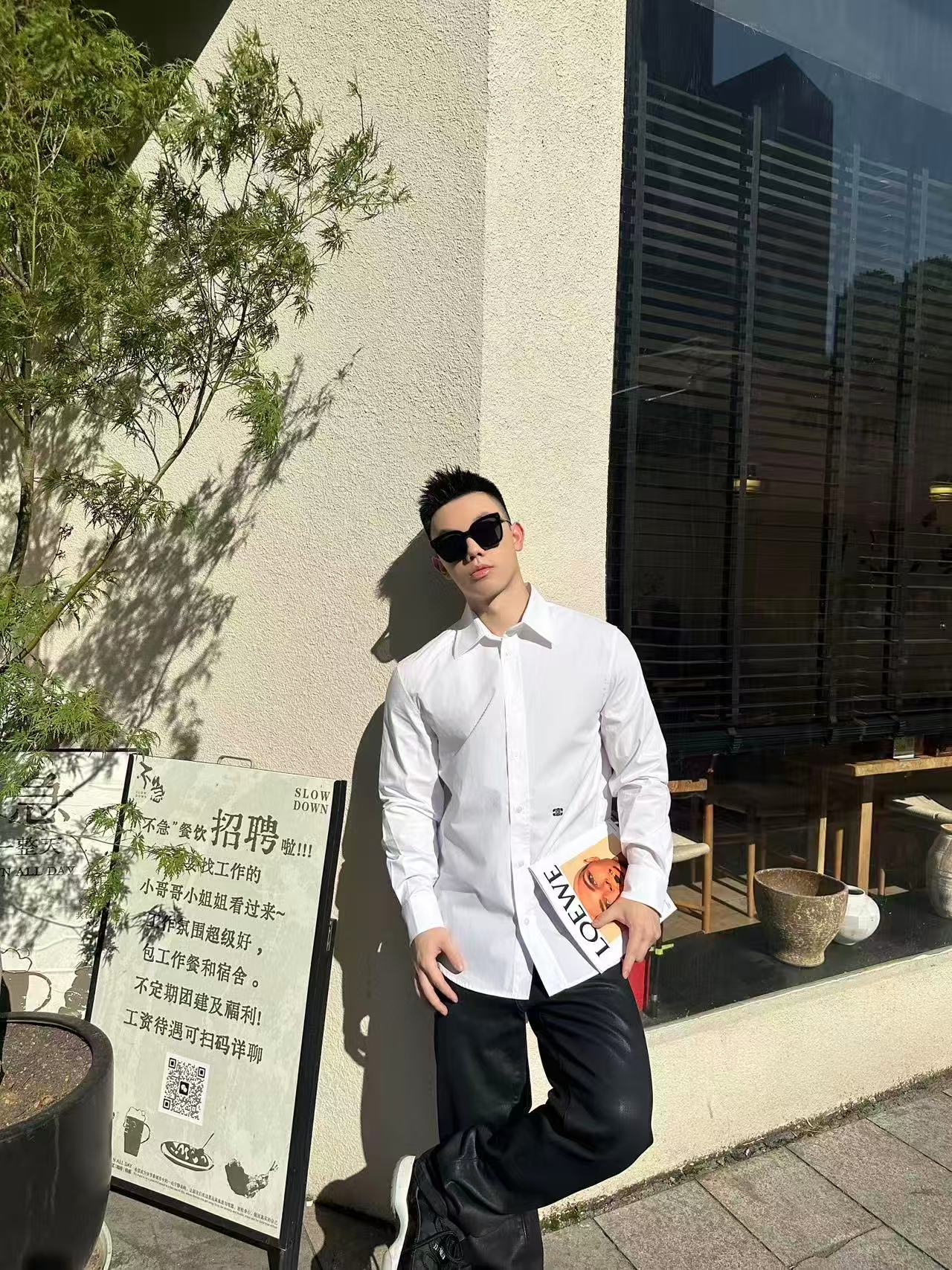 GTR / 셀린느 남성 단색 자수 셔츠