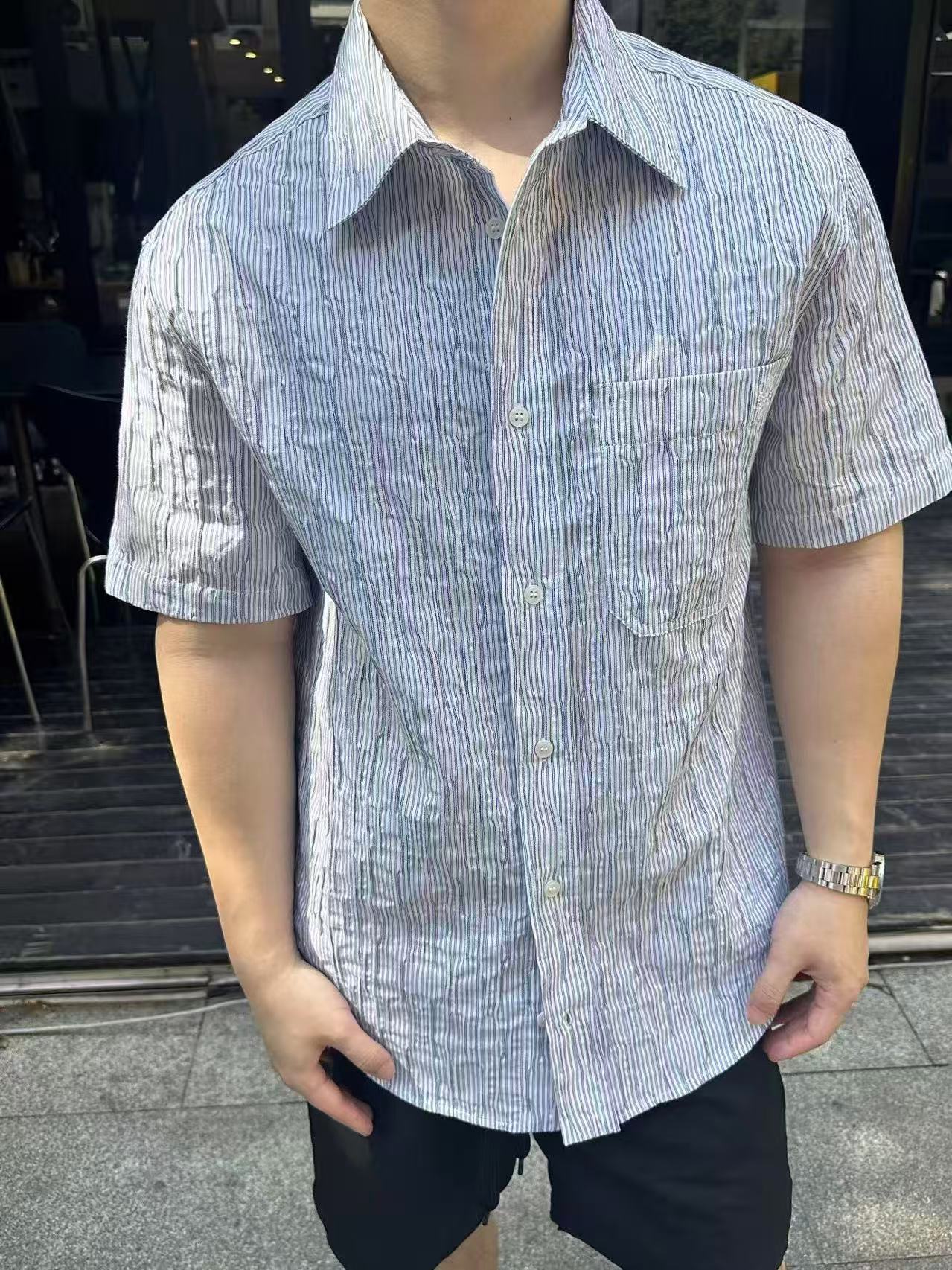 GTR / 로에베 남성 스트라이프 웨이브 패턴 반팔 셔츠