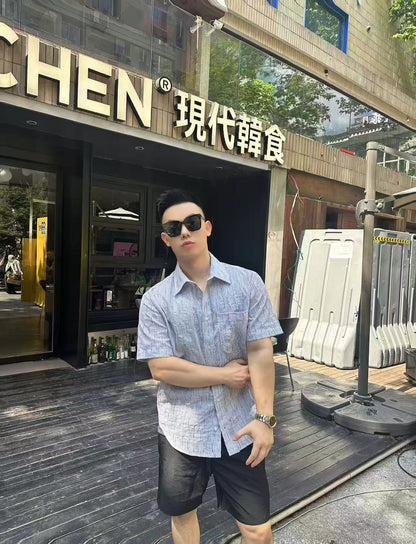 GTR / 로에베 남성 스트라이프 웨이브 패턴 반팔 셔츠