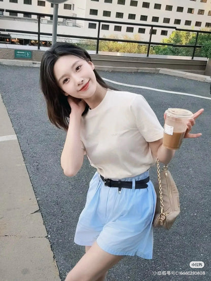 GTR / 프라다 여성 가슴 희미한 알파벳 반팔 티셔츠