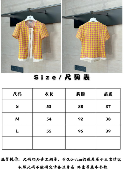 체인2호 / 샤넬 여성 신상 체크 리본 톱 반팔