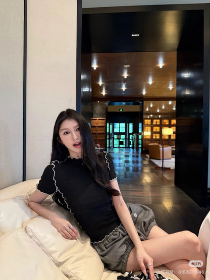 체인2호 / 샤넬 여성 신상 슬림 반팔 티셔츠 블랙