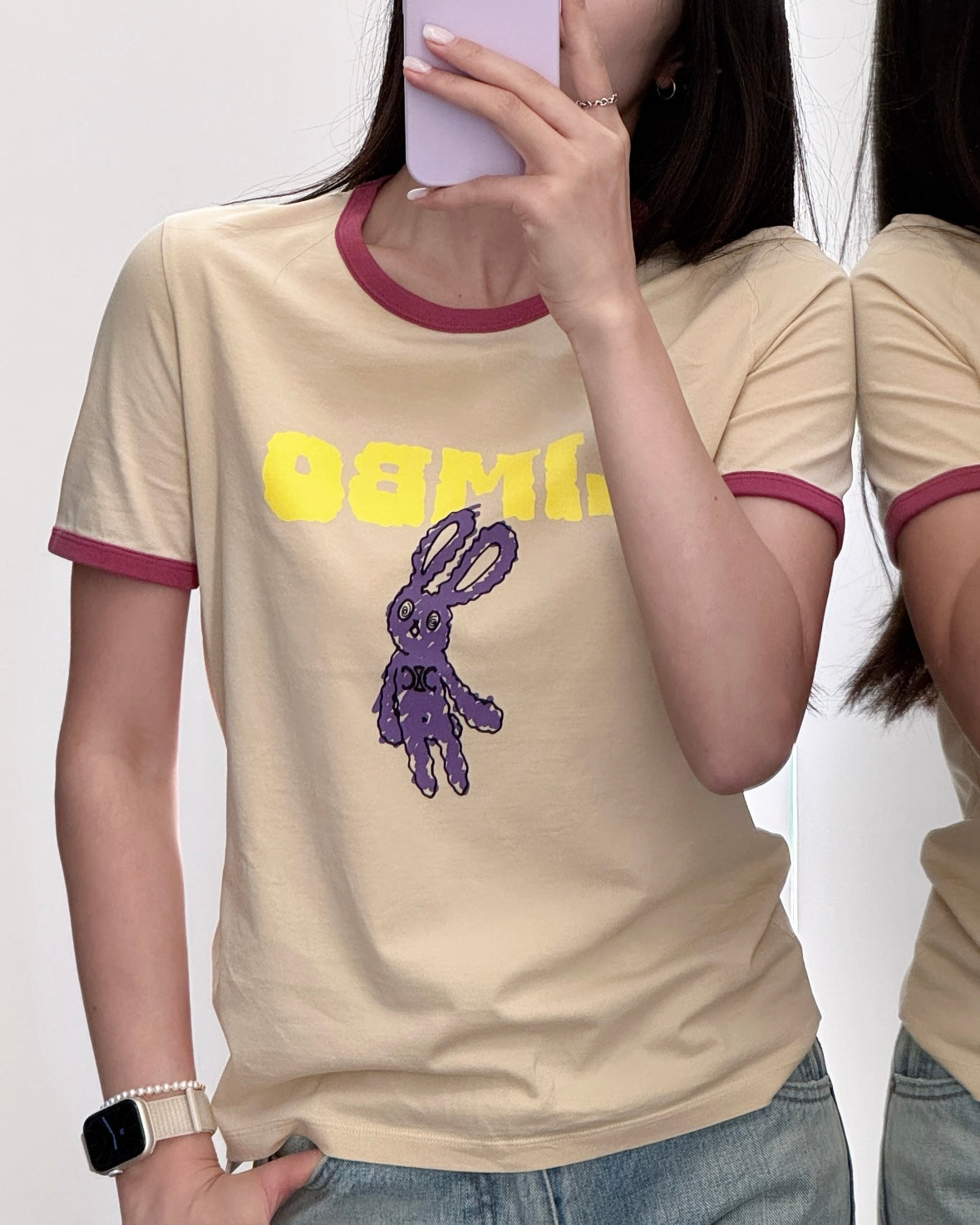 체인2호 / 셀린느 여성 토끼 프린트 반팔 티셔츠
