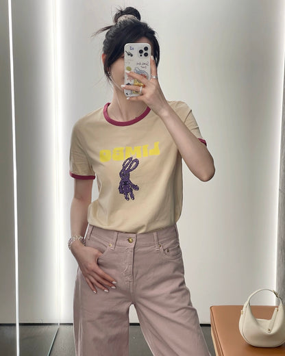 체인2호 / 셀린느 여성 토끼 프린트 반팔 티셔츠