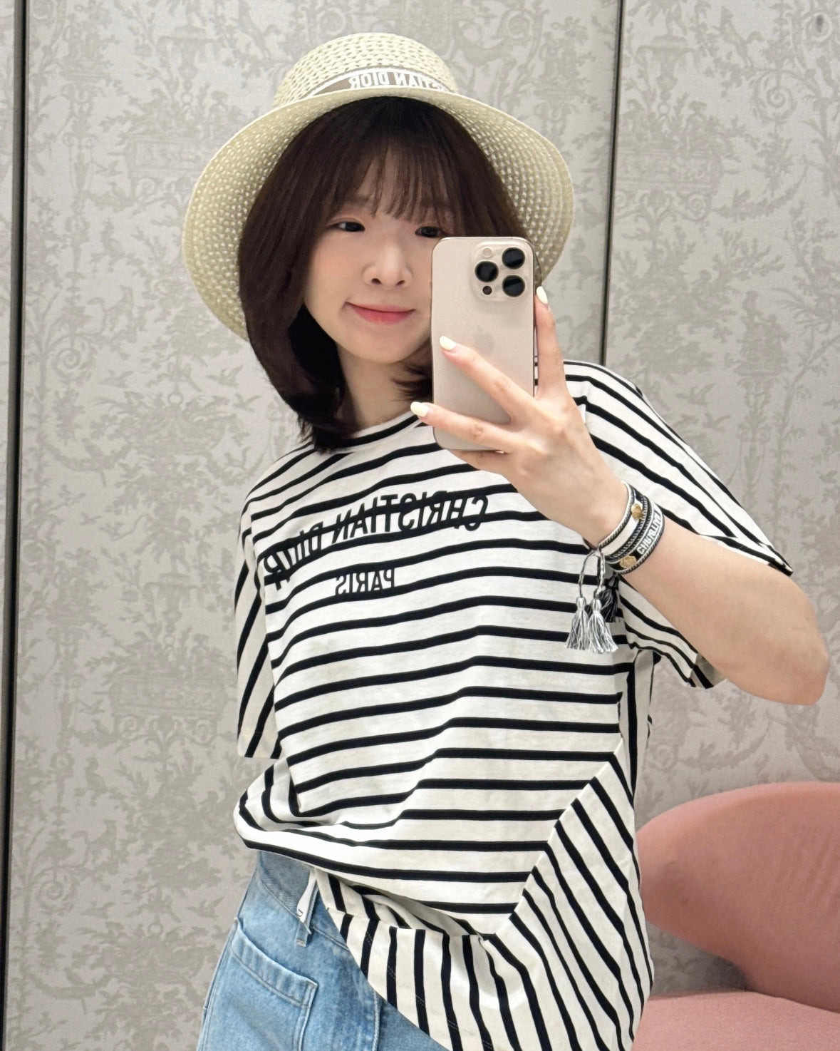 체인2호 / 디올 여성 불규칙 스트라이프 반팔 티셔츠