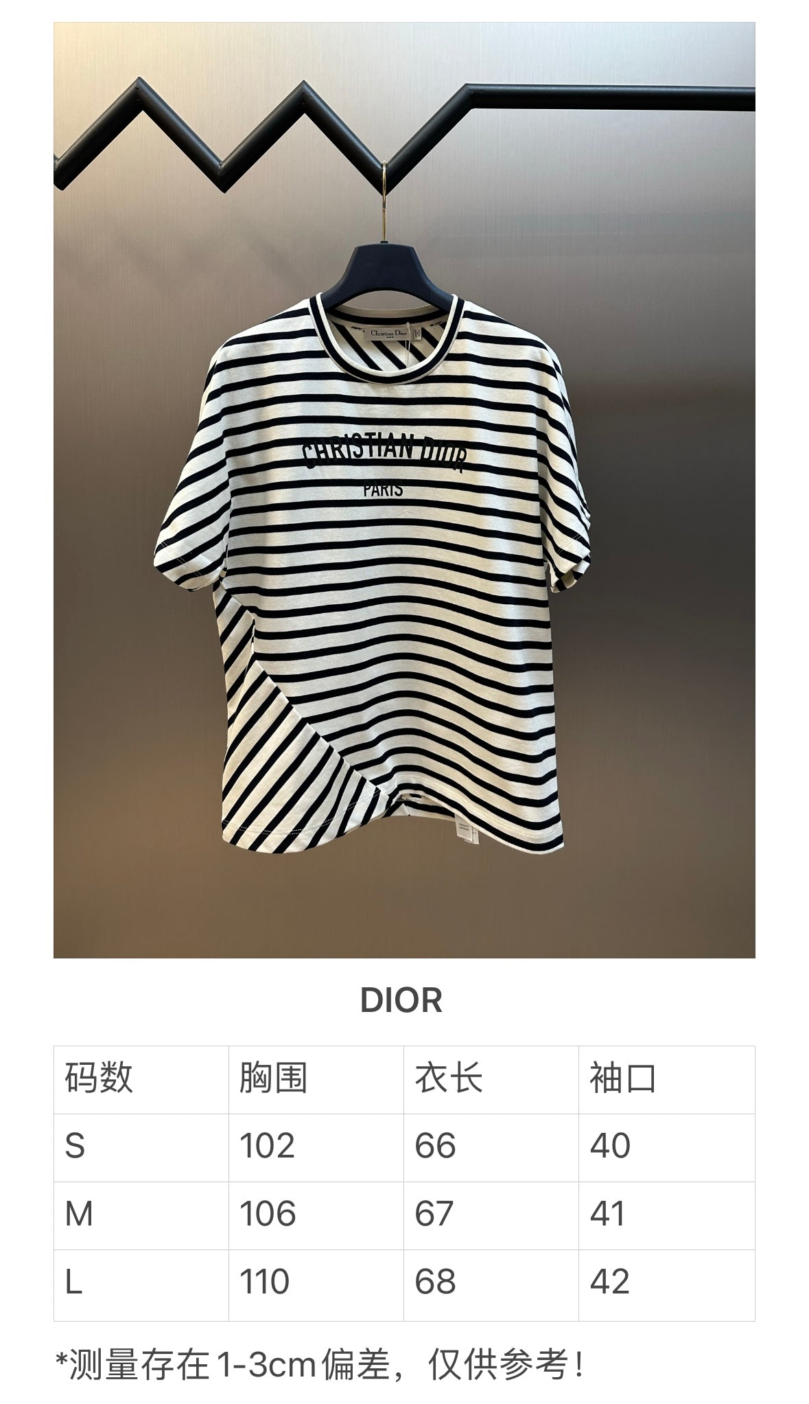 체인2호 / 디올 여성 불규칙 스트라이프 반팔 티셔츠