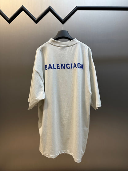 체인2호 / 발렌시아가 남성 블루 자수 반팔 티셔츠