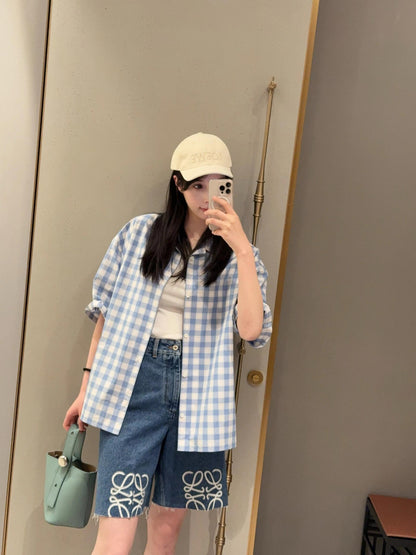 사슬 / 로에베 남성 체크 와이드 반팔 셔츠