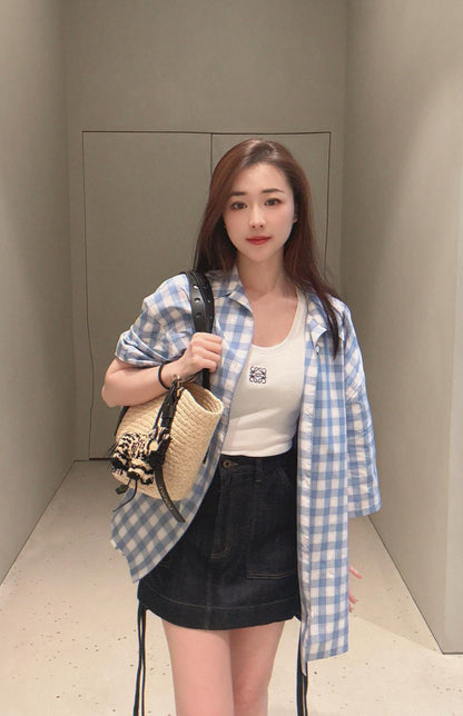 사슬 / 로에베 남성 체크 와이드 반팔 셔츠