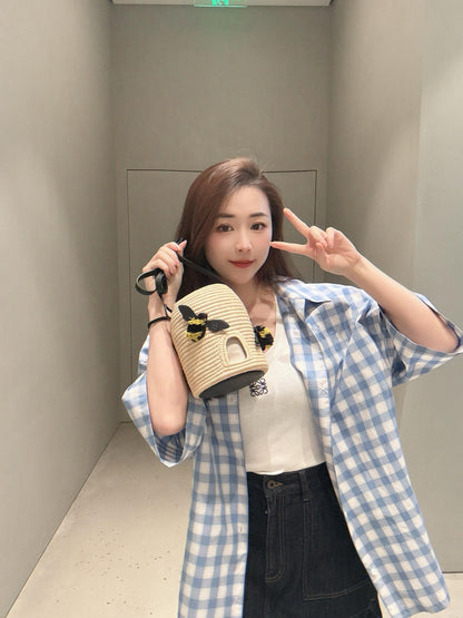 사슬 / 로에베 남성 체크 와이드 반팔 셔츠