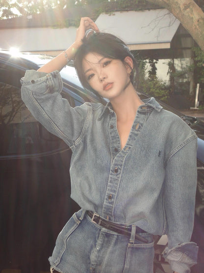 사슬 / 입생로랑 남성 여성 긴팔 데님 셔츠