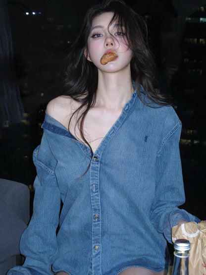 사슬 / 입생로랑 남성 여성 긴팔 데님 셔츠