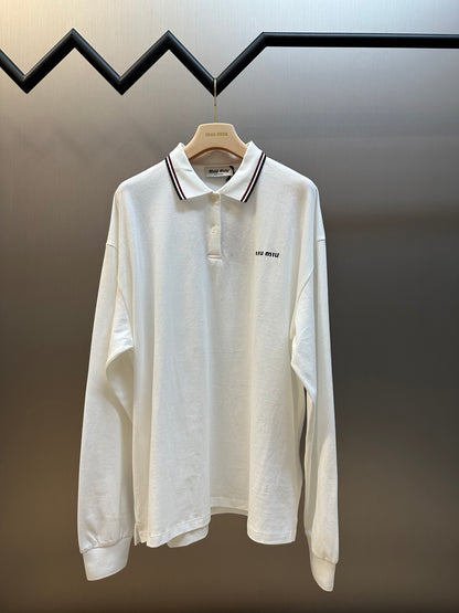 체인2호 / 미우미우 남성 솔리드 자수 레터링 긴팔 폴로 셔츠