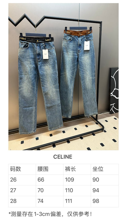 체인2호 / 셀린느 여성 가죽 트리밍 데님 바지