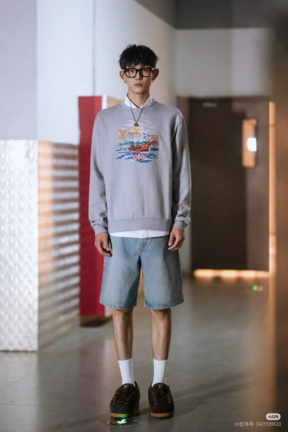 GTR / 루이비통 남성 낚시 자수 맨투맨
