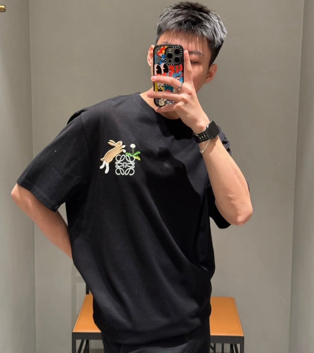 BVG / 로에베 남성 여성 토끼 자수 반팔 티셔츠