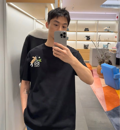 BVG / 로에베 남성 여성 토끼 자수 반팔 티셔츠