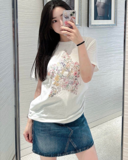 체인2호 / 디올 여성 별 플라워 프린트 반팔 티셔츠