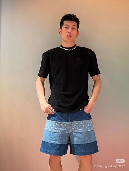 체인2호 / 루이비통 남성 여성 체크 라운드 반팔 티셔츠