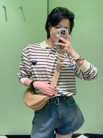 티모 공장 / 프라다 여성 스트라이프 폴로넥 긴팔 셔츠