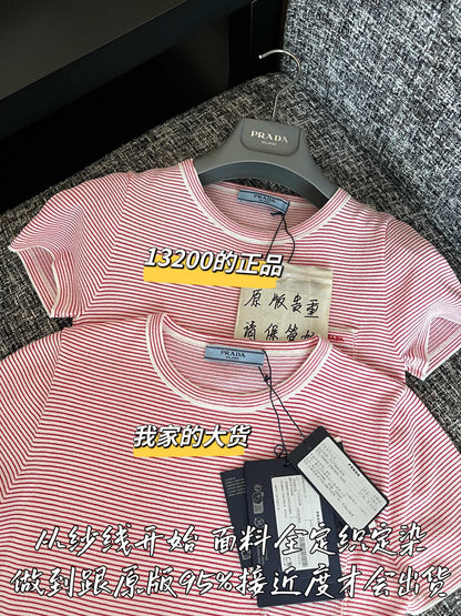 티모 공장 / 프라다 여성 스트라이프 반팔 티셔츠 핑크