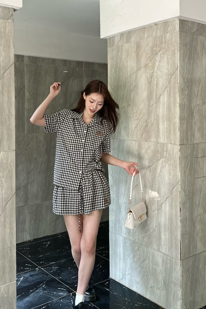 티모 공장 / 미우미우 여성 체크 반팔 셔츠