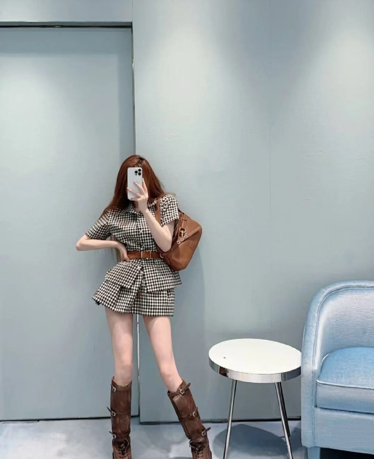 티모 공장 / 미우미우 여성 체크 반팔 셔츠