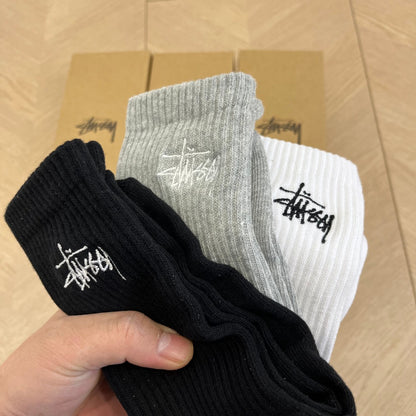 콜라 / 스투시 양말 ,  Stussy 문자 자수 미드카프 양말  (3개 한세트 가격)